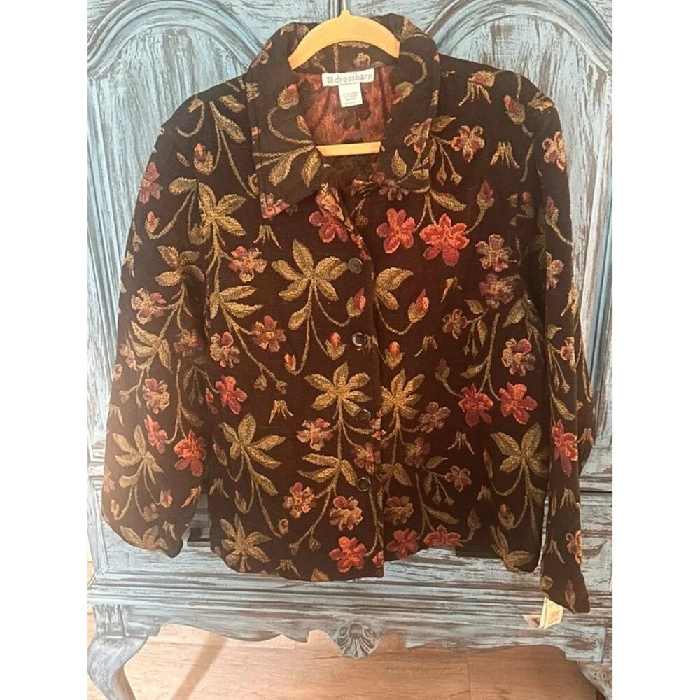 NWT Vintage Deadstock 90s Floral Tapestry Blazer Dress Barn XL Black